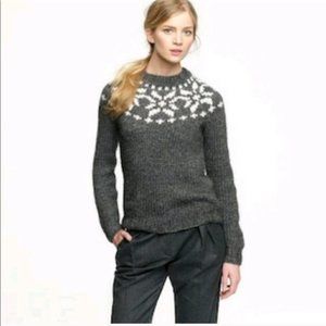 Vintage J.Crew S Handknit Snowflake Sweater Wool Alpaca Charcoal Beige Alpine